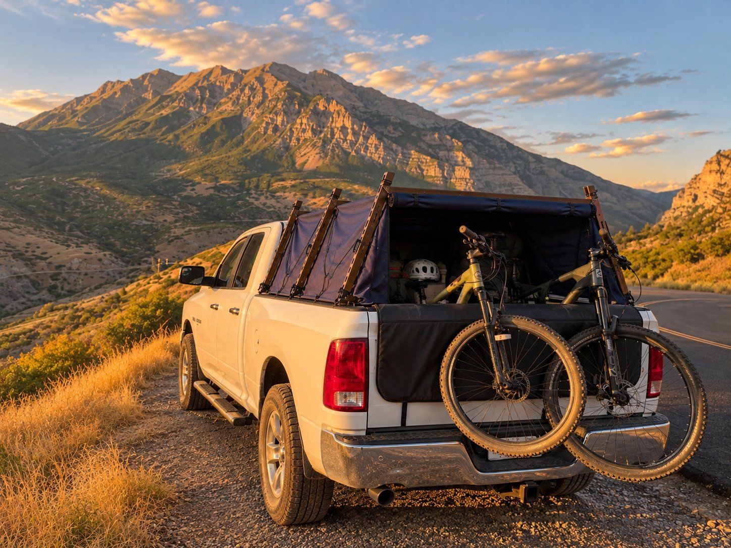 Bikes loaded under the canopy